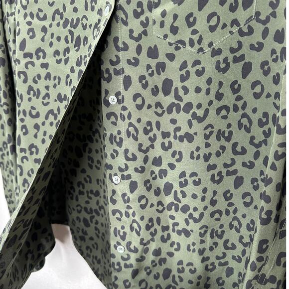 Rails Kate Olive Cheetah Print Long Sleeve Button Down Silk Blouse S - Picture 6 of 14
